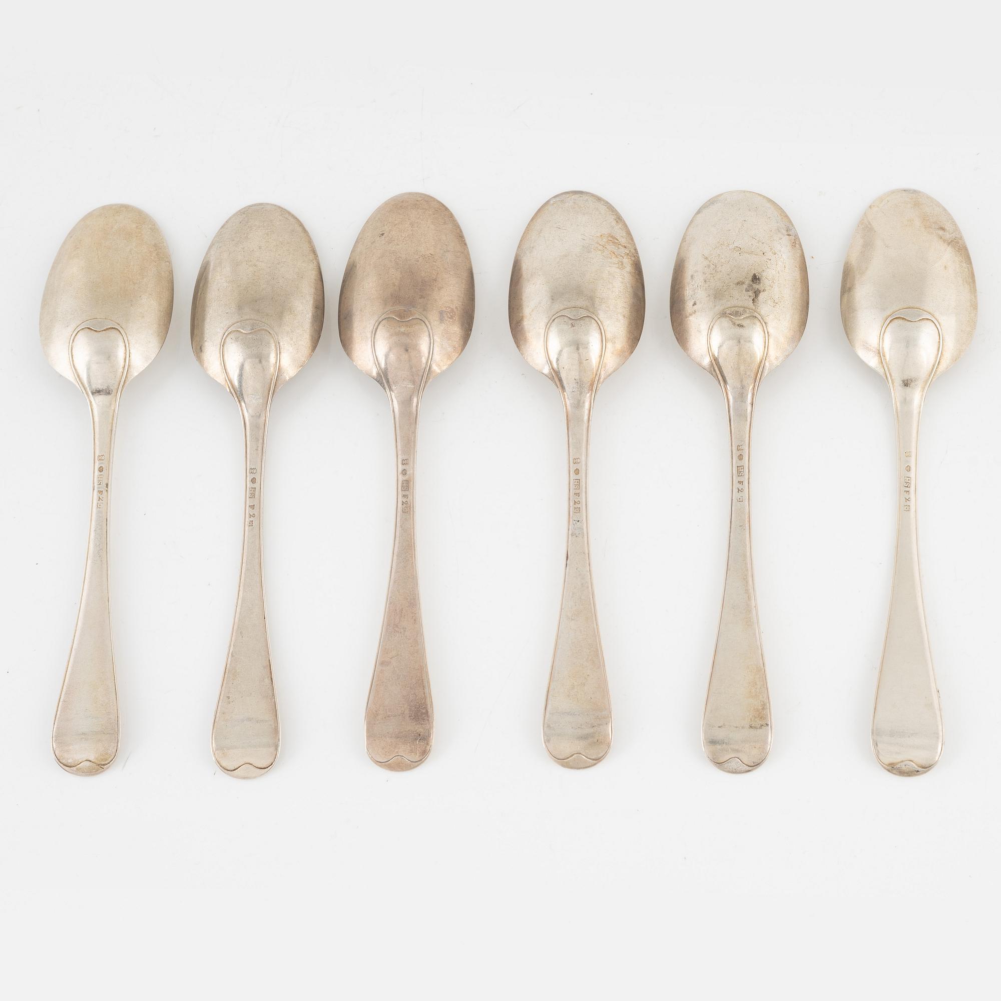 Six Swedish 18th century silver spoons, marks of Johan Henrik Schvart, Karlskrona 1788.