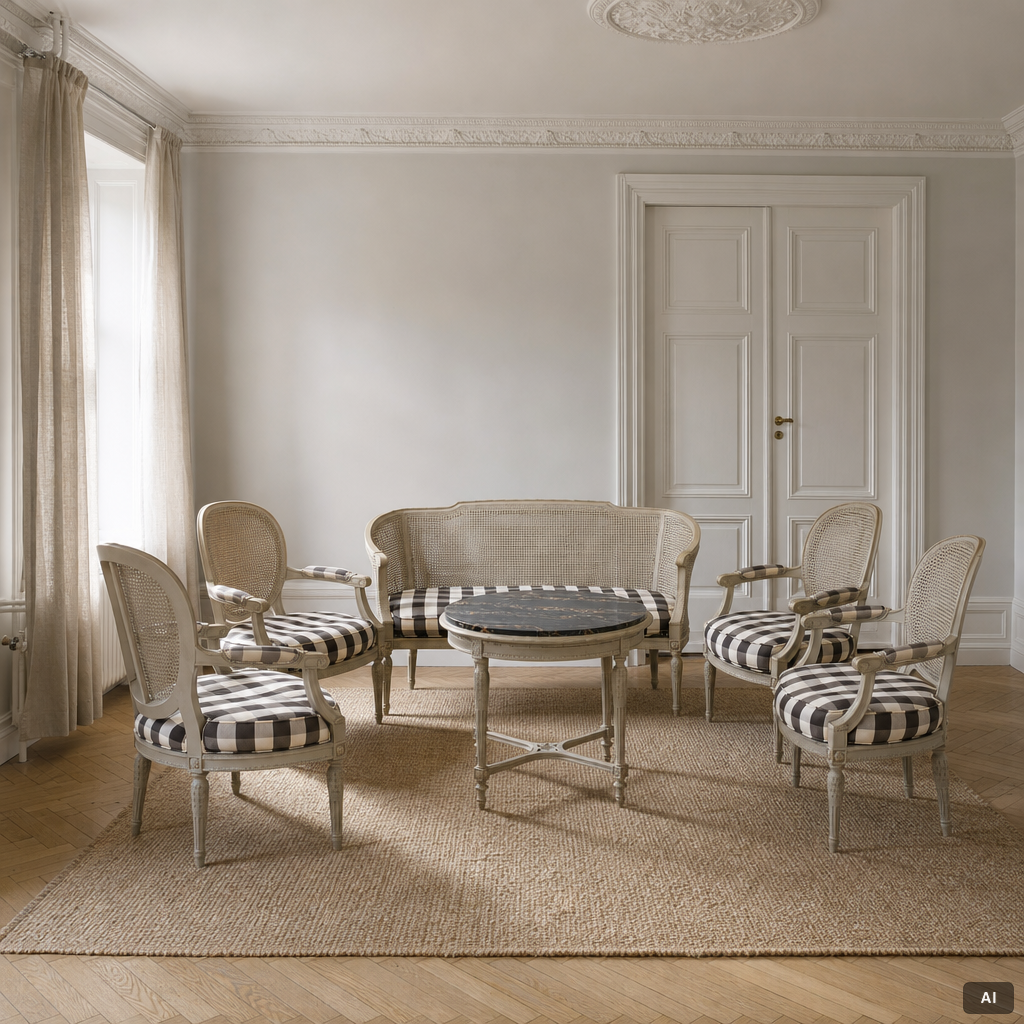 Salongsmöbel, 6 delar, gustaviansk stil, 1900-tal.