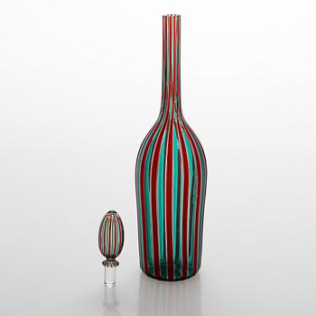 Paolo Venini, A canne bottle with stopper, labeled Venini No. 4479, Murano, Italy, 1950s.