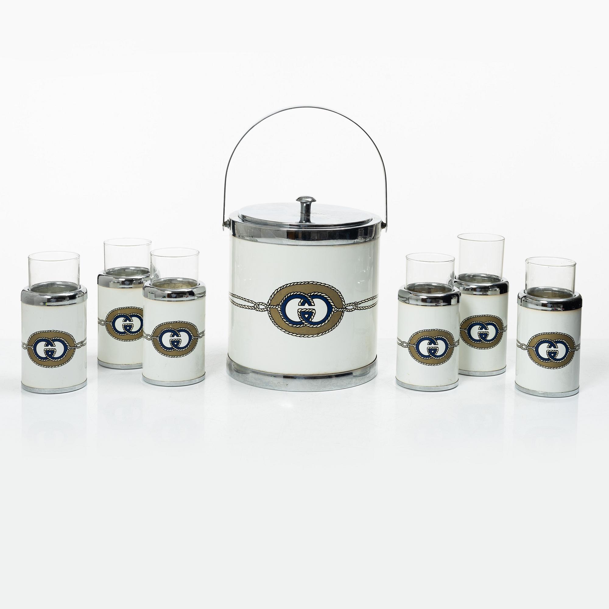 Gucci, Set om ishink samt 6 glas, 1970-tal.