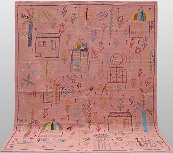 A Kilim carpet with hand-embroidered decoration, 237 x 180 cm.