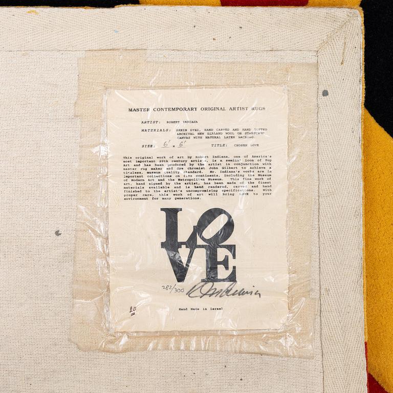 Robert Indiana, a carpet, "German love", Chosen love. Hand tufted in 199, c. 183 x 183 cm,  5 in  an edition of 282/300.