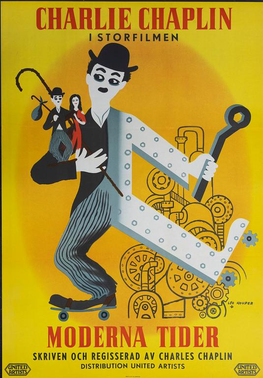 Léo Kouper, a vintage movie poster, 'Moderna tider (Modern Times)', 1954.