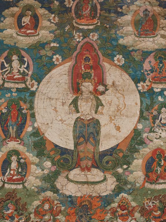 A Tibetan Thangka representing Buddhisattva Avalokiteshvara, 18th Century.