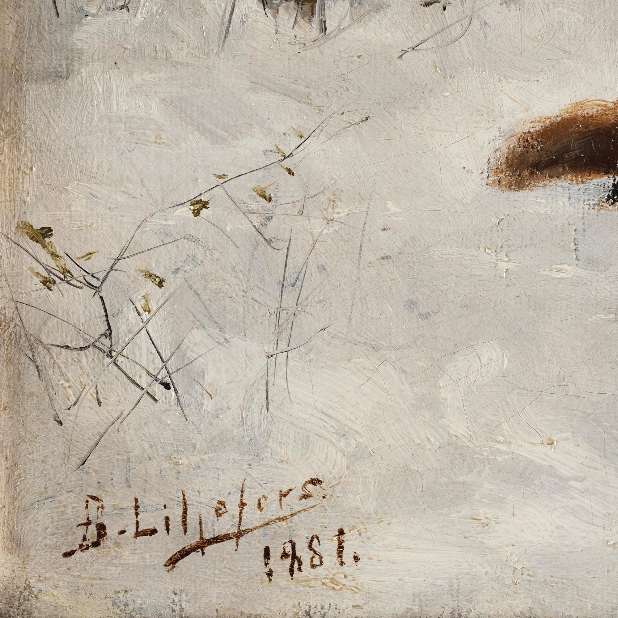 Bruno Liljefors, "Rävar och katt, vinterlandskap" (Foxes and cat, winter landscape).