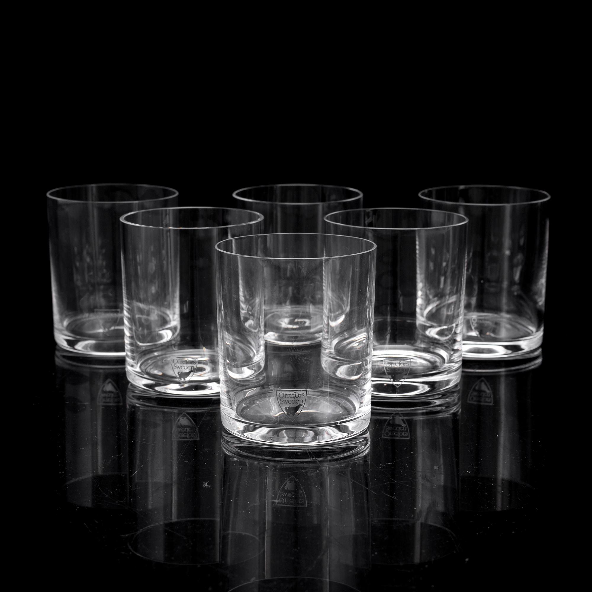 Six Gunnar Cyrén 'Nobel' tumbler glasses, for Orrefors.