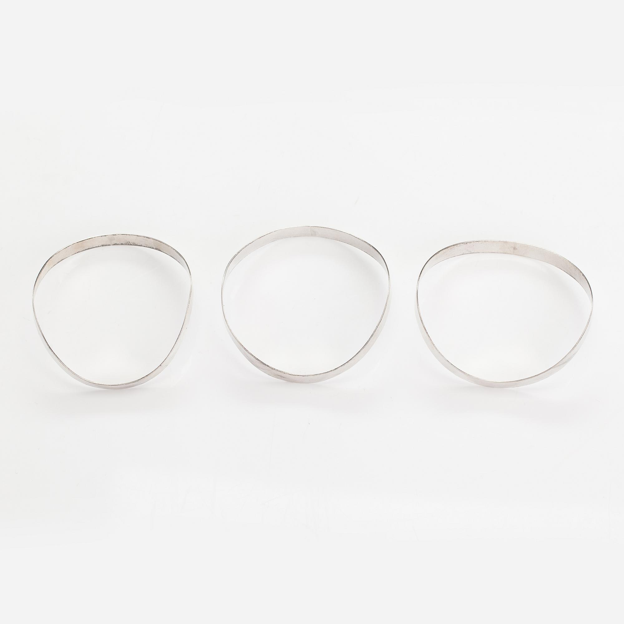 Paula Häiväoja a 3-piece silver bracelet, Pentti Roos, Helsinki, Finland 1967.
