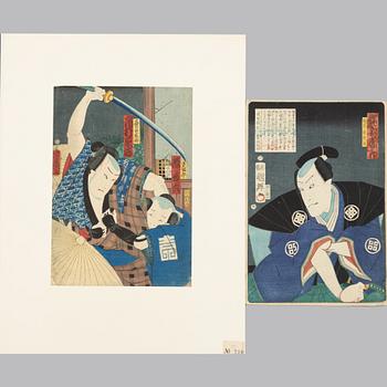 Utagawa Yoshiiku and Kuniteru, Kabuki actors.