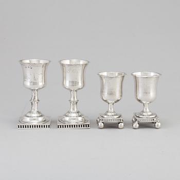 Four 19th century, silver goblets.