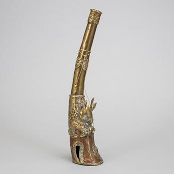 Buddhist Ritual Tibetan Ceremonial Dragon horn, trumpet.. Length 38 cm.