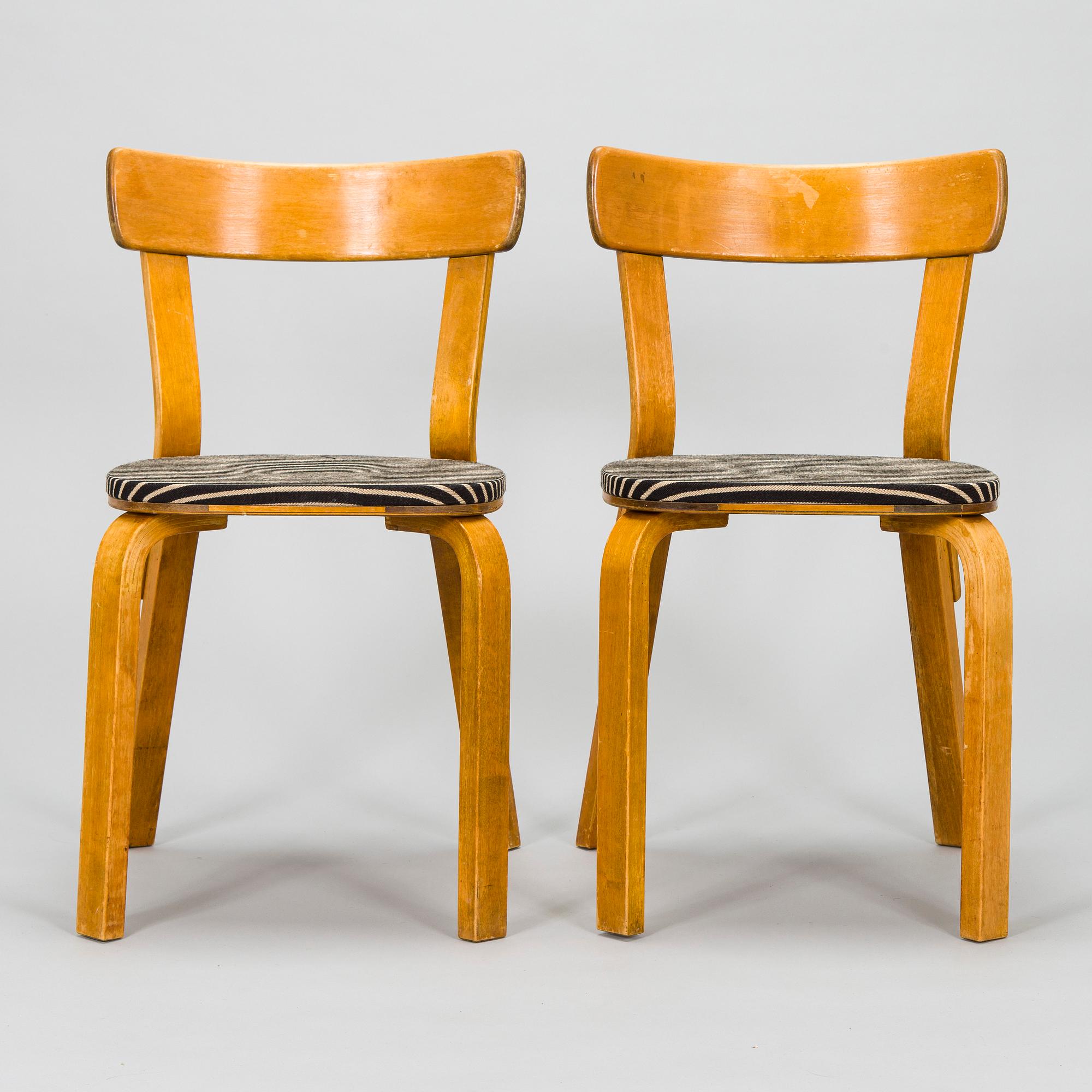 Alvar Aalto, tuoleja, 4 kpl, malli 69, O.Y. Huonekalu- ja Rakennustyötehdas A.B, 1930/40-luku.