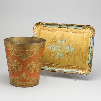 A serving tray and a waste basket, marked Florence Italy, late 20th century,