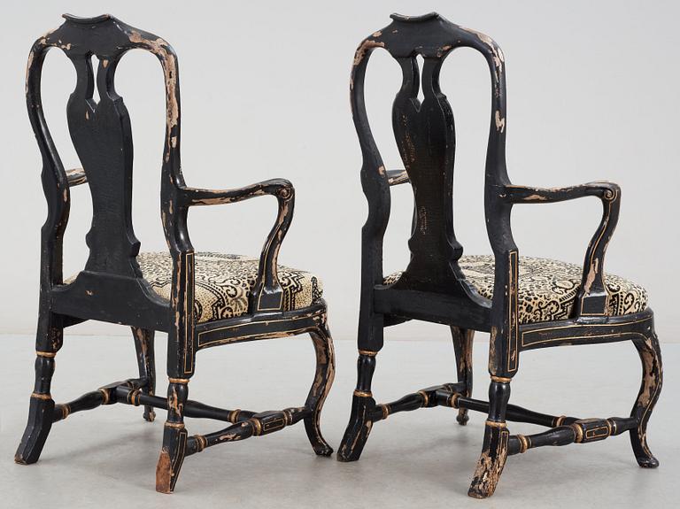 A pair of Swedish Rococo 18th century armchairs.