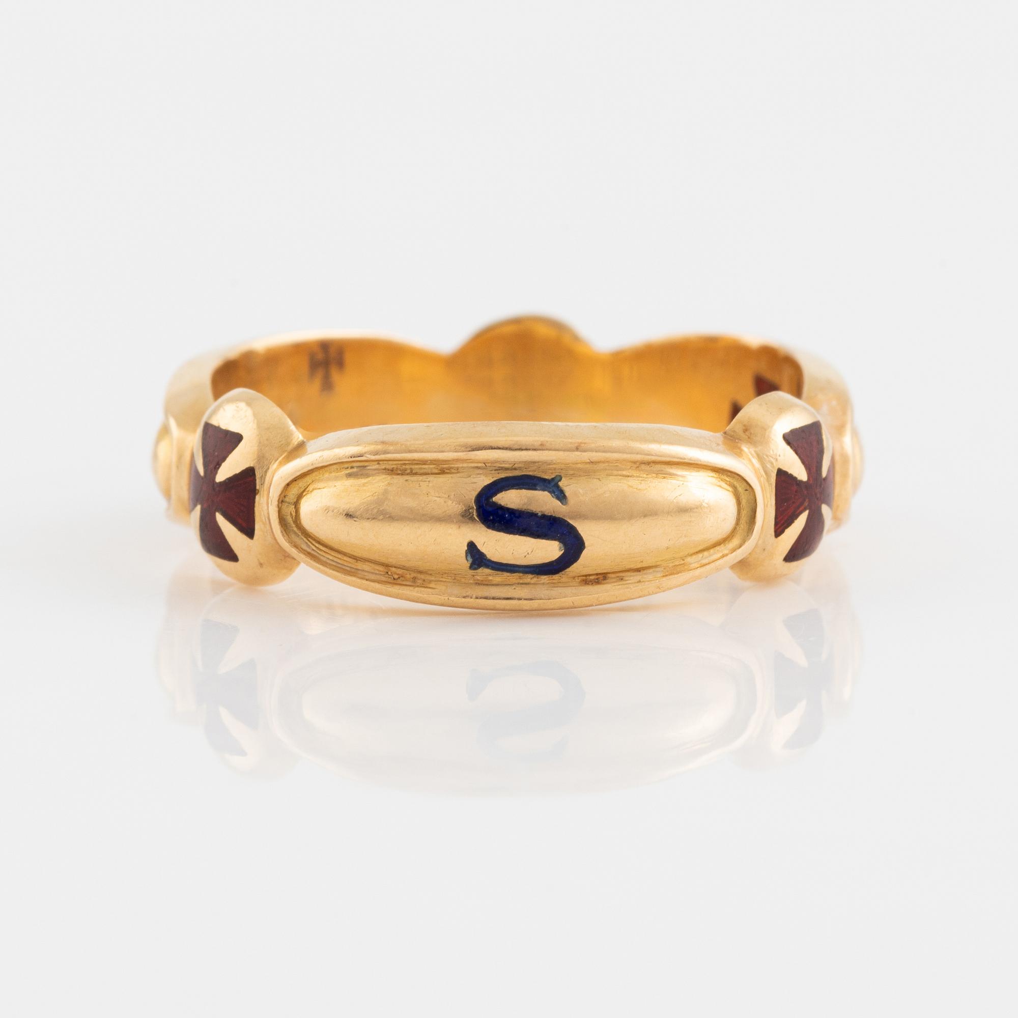 Ring, Freemasonry ring, 18K gold and enamel.