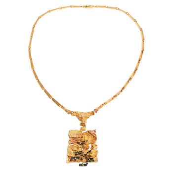 Björn Weckström, collier "Den blommande muren", 18K guld och turmaliner. Lapponia 1974.