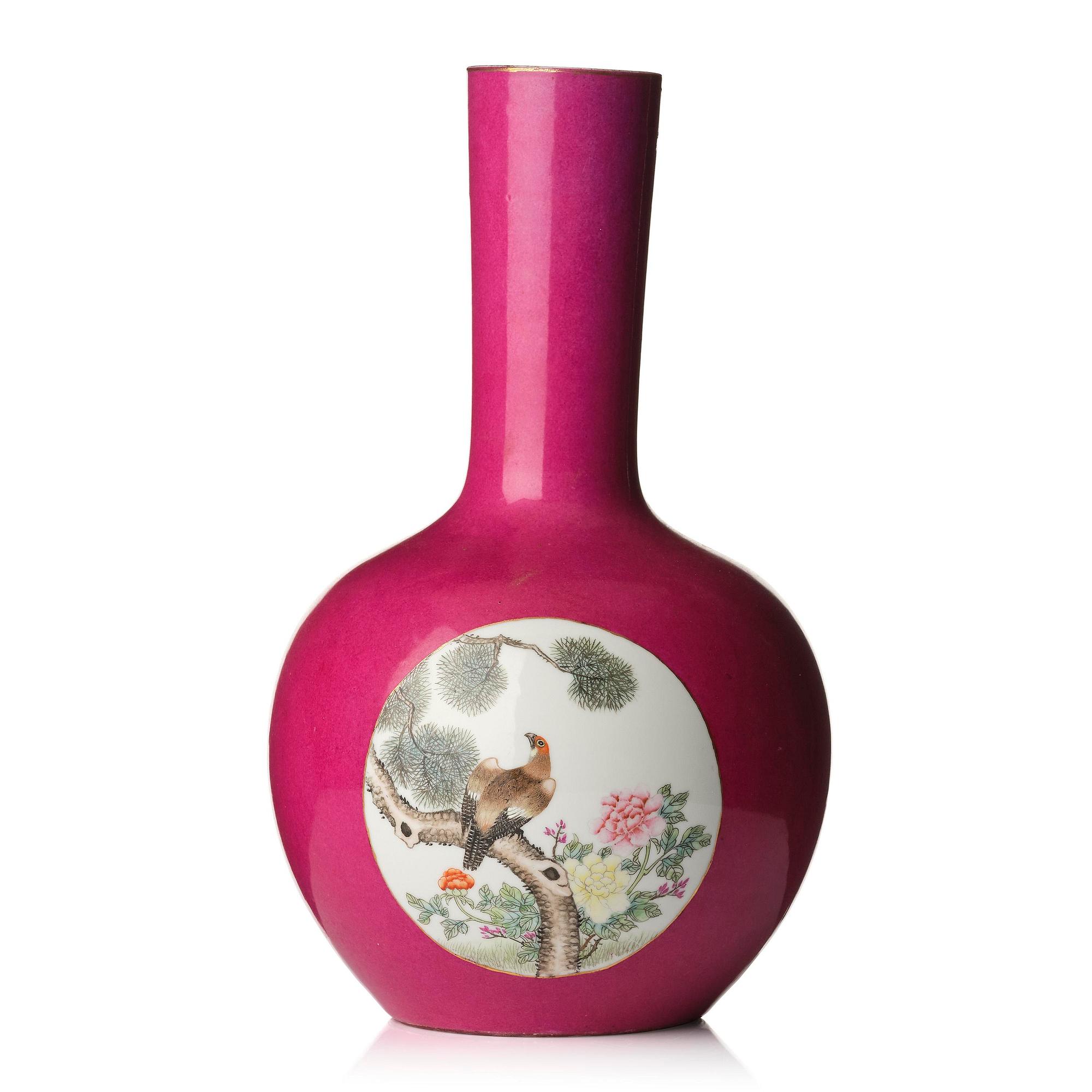 A pink ground Chinese famille rose vase, 20th century.