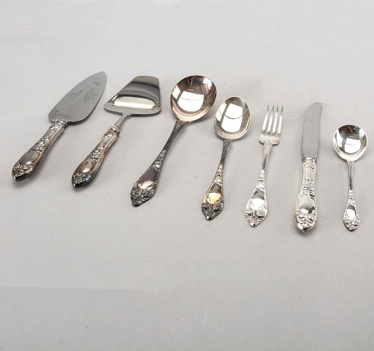 A set of silver cutlery for 12 persons, 67 pieces. Total weight incl steel blades app. 2600 gram.