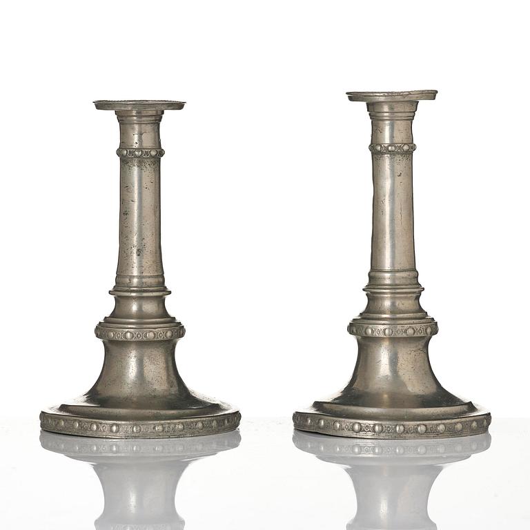 A pair of Gustavian pewter candlesticks by M. Moberg, Jönköping 1786.