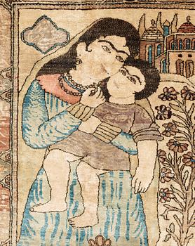 SEMI-ANTIQUE SILK KASHAN SO CALLED MOTACHEM FIGURAL. 81 x 62,5 cm.