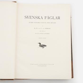 Three volumes of 'Svenska fåglar' by the von Wright brothers, printed at A.Börtsells Tryckeri AB, Stockholm, 1924-29.