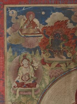 THANGKA, färgpigment på bomull och papper. Tibet, 17/1800-tal.