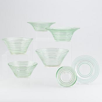 Jacob E Bang, A 14 piece glass service, Broksø, Holmegaard, Denmark, first half of the 20th Century.