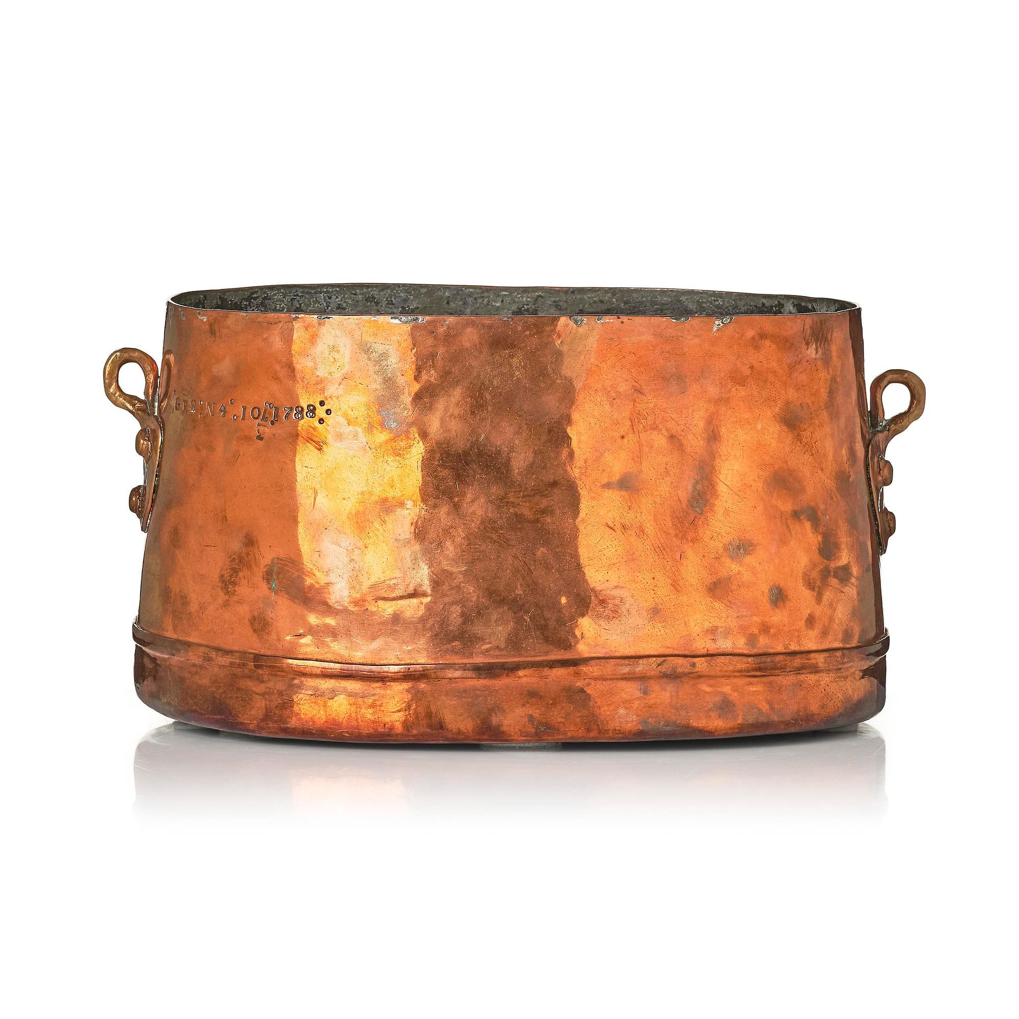 A copper cauldron from Gustav III:s household, dated 1788.