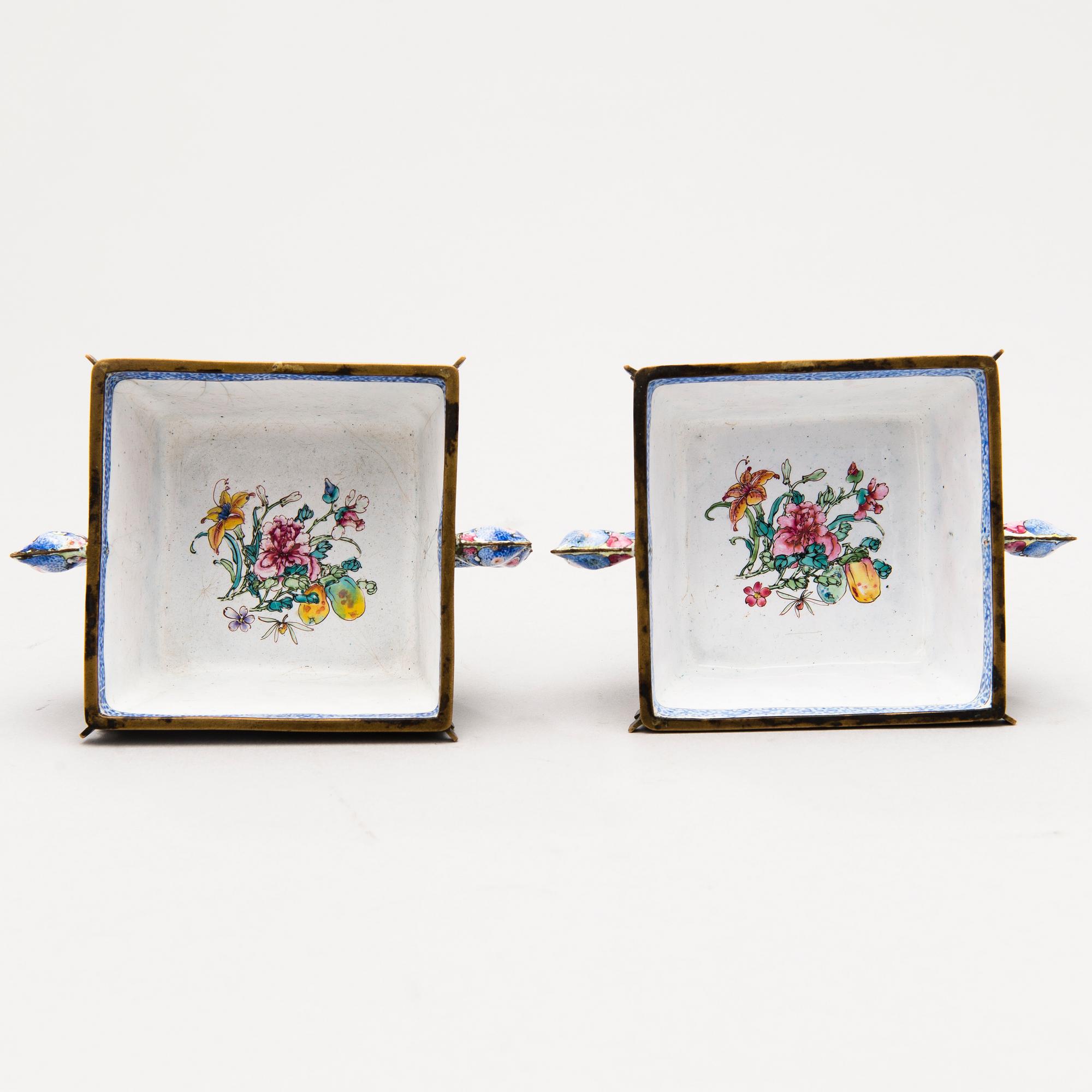 A pair of mid 18th Century Chinese enamel bowls.