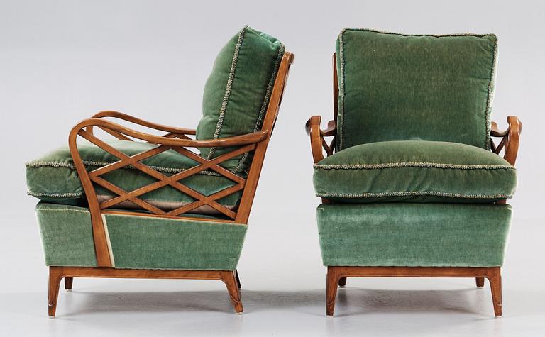 A pair of Swedish Modern mahogany armchairs, Bodafors 1945's-50's.