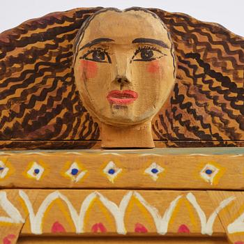Gérard Rigot, a painted and carved oak cabinet, exectued in his studio, France, second half of the 20th century.