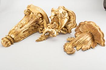 Three mid 20th century wood shelf in Louis XV-style from Paoletti, Firenze Italy.