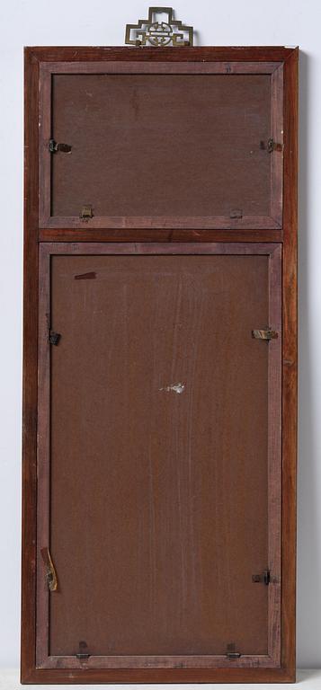 A set with four Chinese porcelain panels with a wooden frame, first half of 20th century.