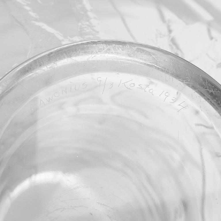 Sven Erik Skawonius, a blasted and cut clear glass vase, Kosta glassworks, Sweden 1934.