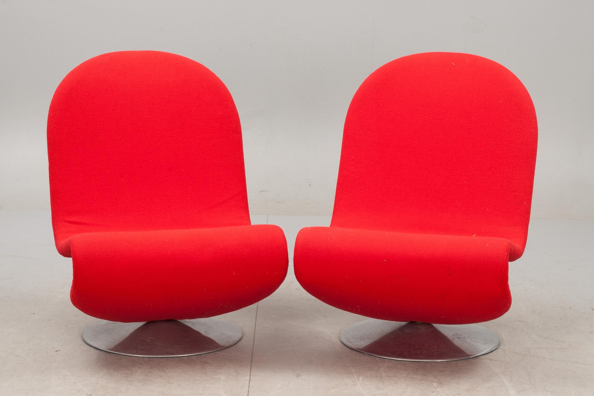 FÅTÖLJER, 2 st, Verner Panton för Fritz Hansen, "System 1-2-3". 1970-talets mitt.