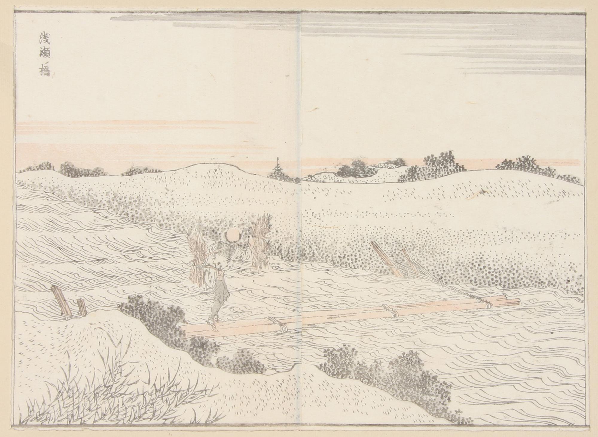 TRÄSNITT samt TECKNING, Japan, 1800-tal.