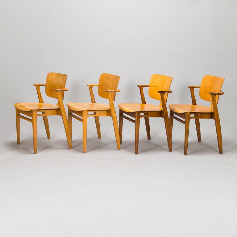 Ilmari Tapiovaara, four late 1940's 'Domus' chairs for Keravan Puutoellisuus, Finland.
