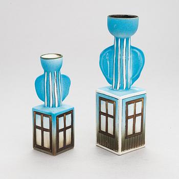 Heljä Liukko-Sundström, two candlesticks signed H L-S and numbered 44/-93, 49/-93 Arabia Finland.