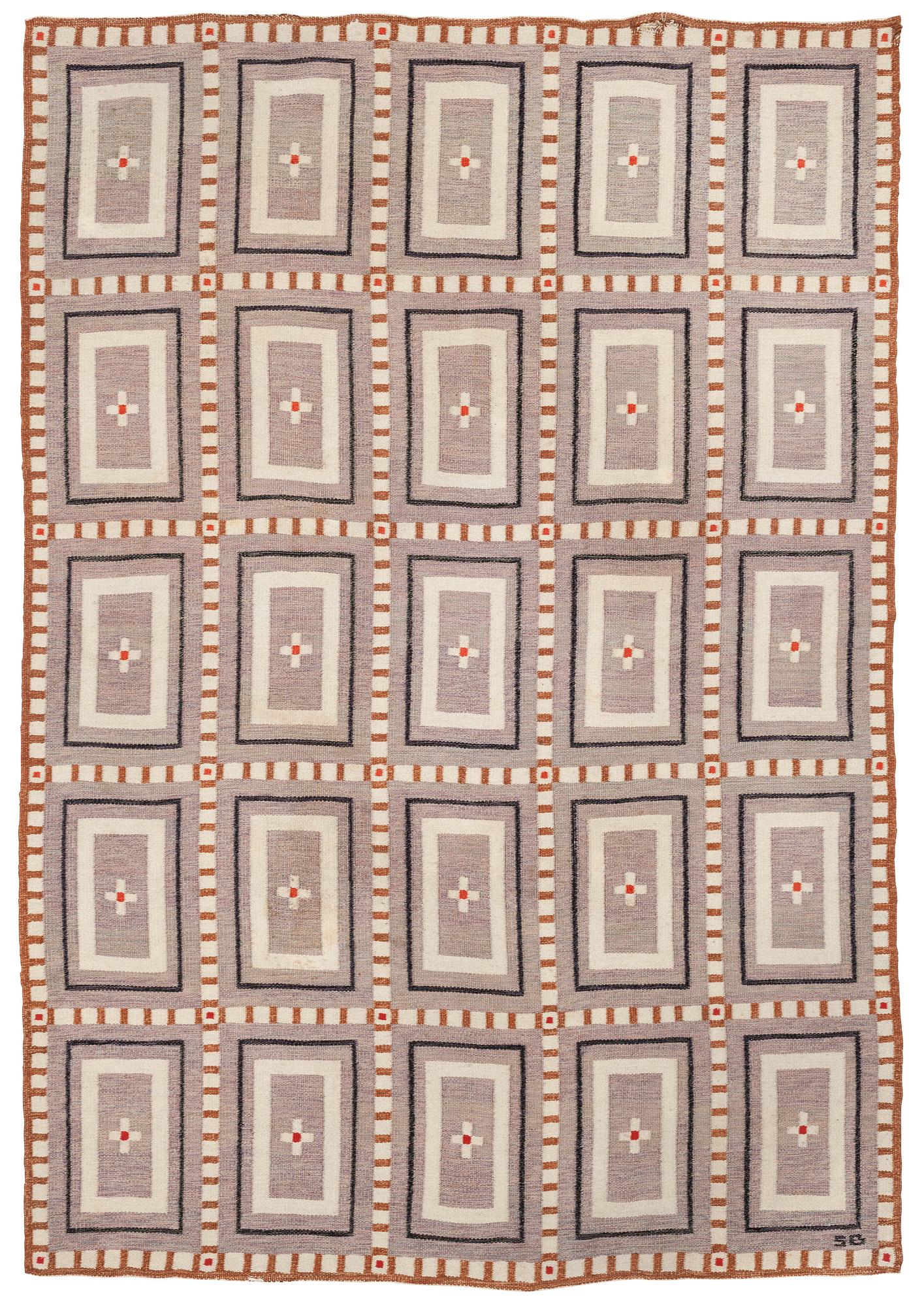 CARPET. Flat weave. 365,5 x 248,5 cm. Signed SB.