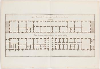 SÉBASTIEN LE CLERC, efter Niccodemus Tessin d.y. 1695, kopparstick, 3 st, 1700-tal.