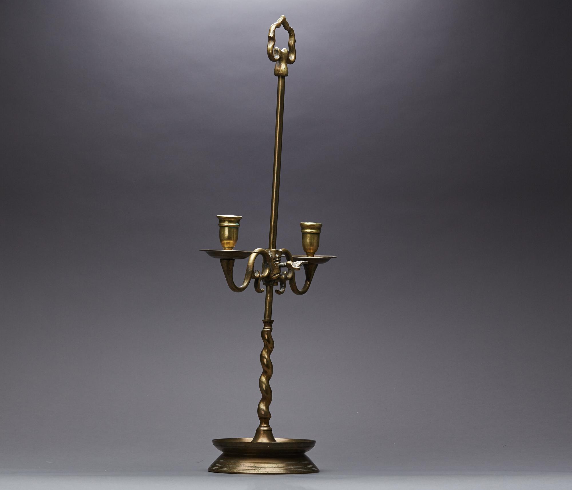 KANDELABER, allmoge, mässing, 1800-talets andra hälft.