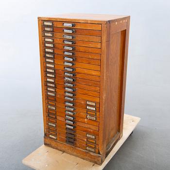 Arkivskåp för typsnitt, "Boklund" omkring 1900.