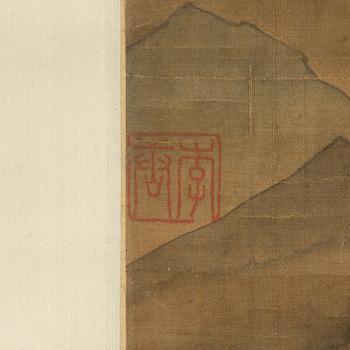 A Chinese scroll painting, ink and colour on silk laid on paper, Qing dynasty, after a Song dynasty painting.