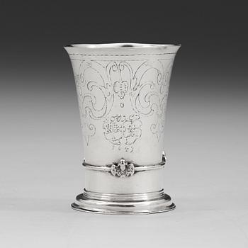 84. A Nowegian mid 17th century silver beaker, unidentified makers mark MC, possibly (Trondheim).