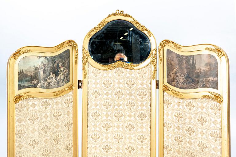 A Louis XV style folding screen around 1900.