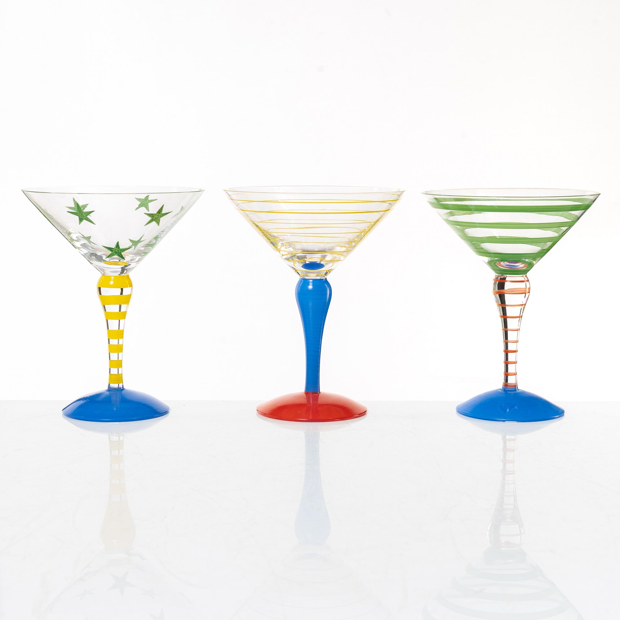 Anne Nilsson, a set of six 'Clown' cocktail glasses, Orrefors.