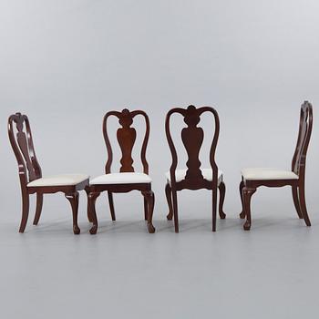 A SET OF 7 ROKOKO-STYLE DINING CHAIRS AND A TABLE, 20th century.