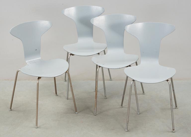 STOLAR, 4 st, 3105 / "Myggan", Arne Jacobsen för Fritz Hansen, Danmark.
