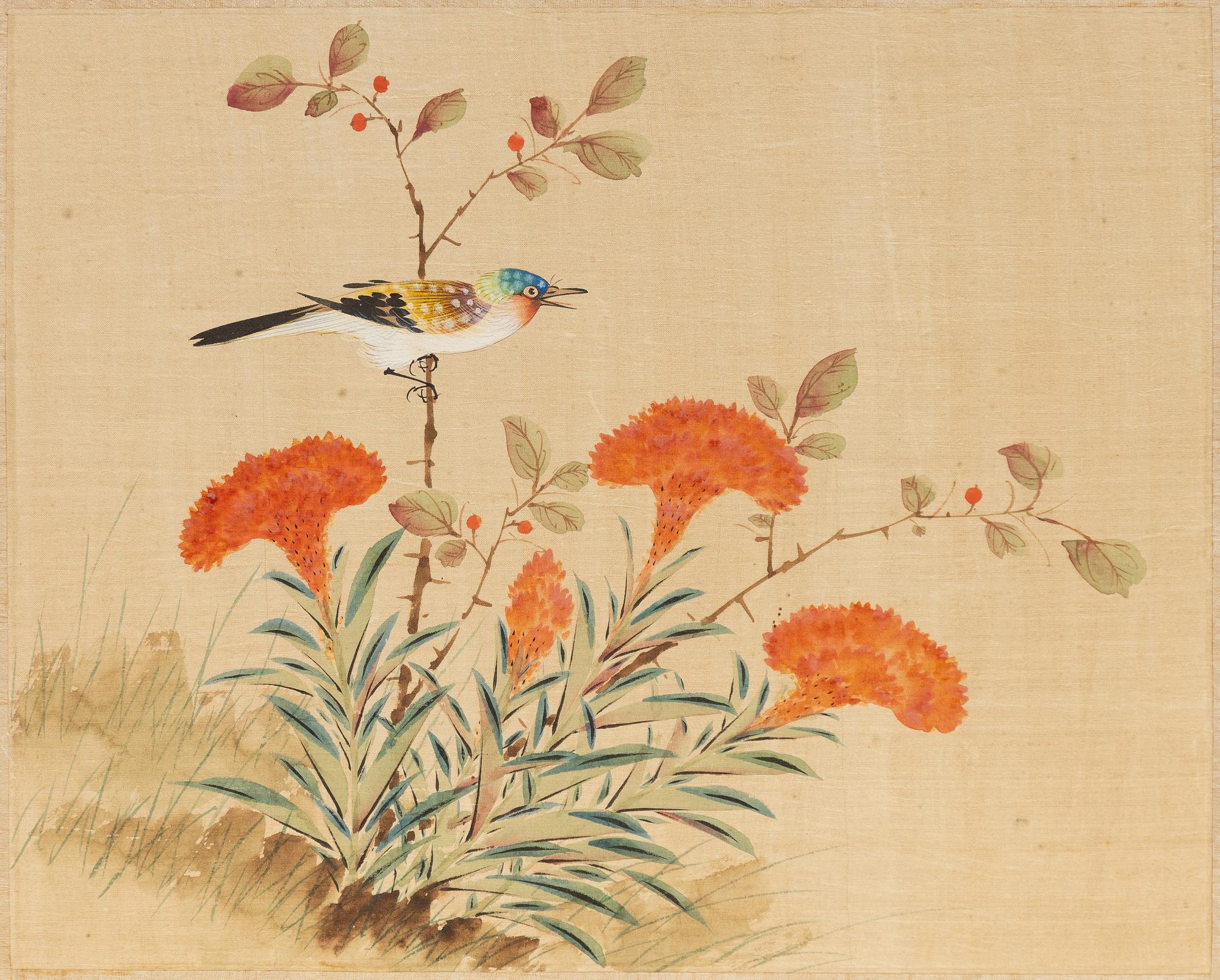 Three paintings on silk, China, mid-20th Century.