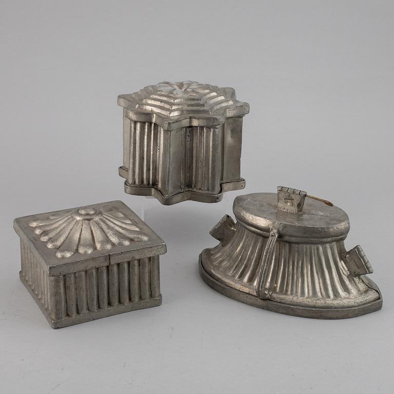 Choklad- eller dessertformar, 7 st, tenn, 1900-tal.