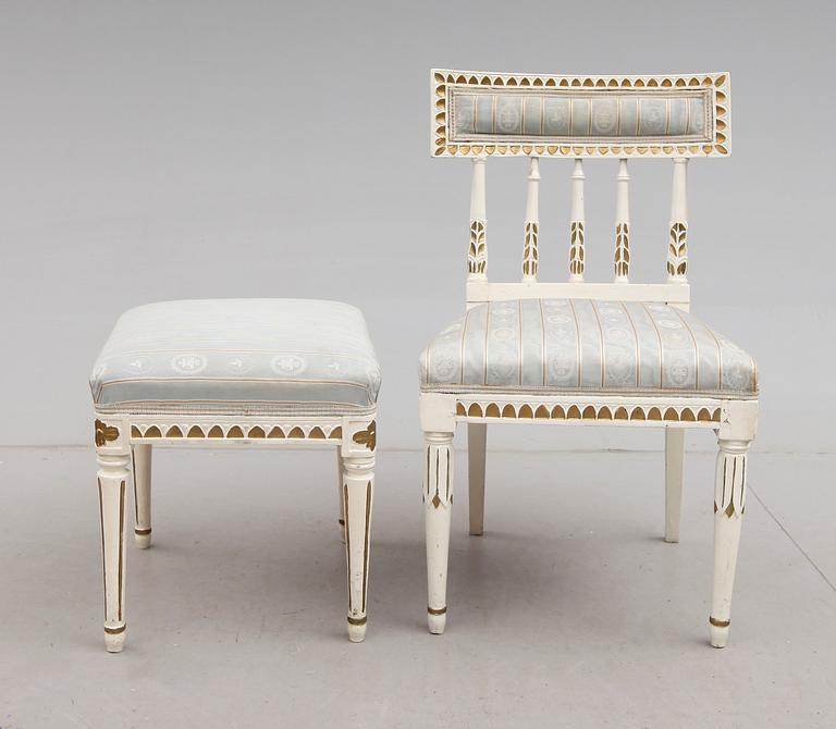 STOL SAMT TABURETT, gustavianska, 1700-/1800-tal.